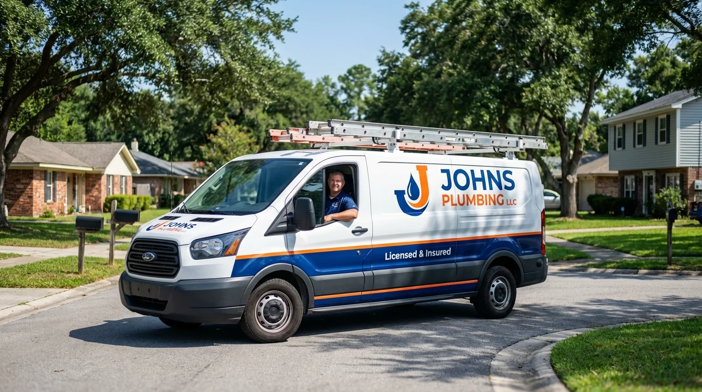 Johns Plumbing LLC service van in Baldwinsville, NY