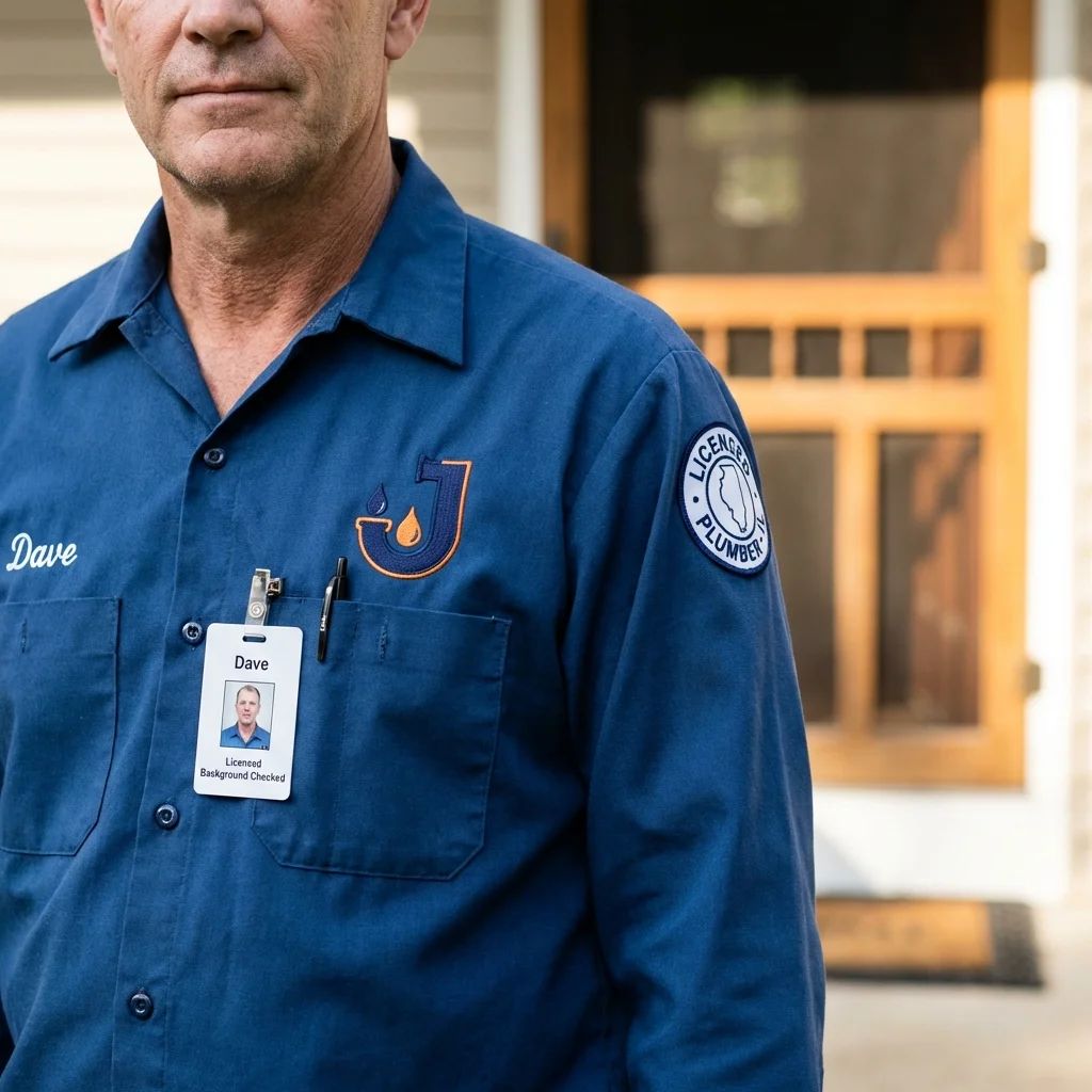 Licensed plumber showing ID badge in Baldwinsville, NY