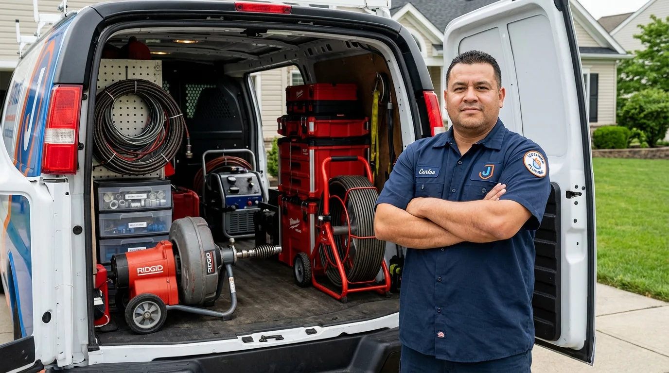 Professional drain cleaning equipment and Johns Plumbing LLC plumber in Baldwinsville