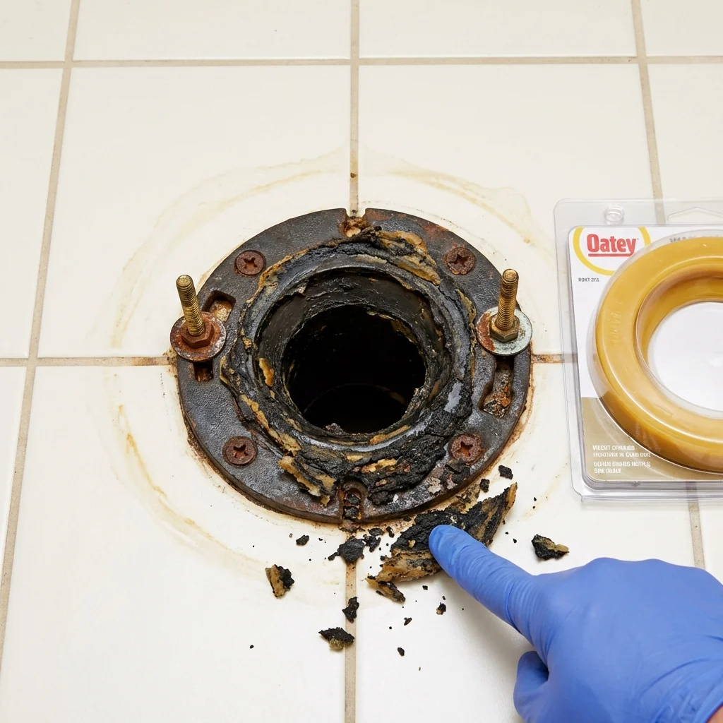 Failed wax ring showing water seepage at the base of a toilet in a Baldwinsville, NY home