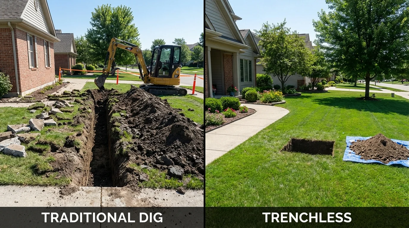 Trenchless sewer repair with minimal yard damage versus traditional excavation in Baldwinsville, NY